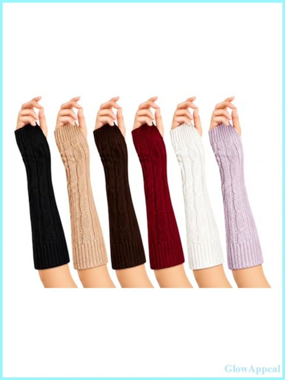 Cable Knit Arm Warmers - 6 Pair Multipack, Fingerless Yoga Gloves